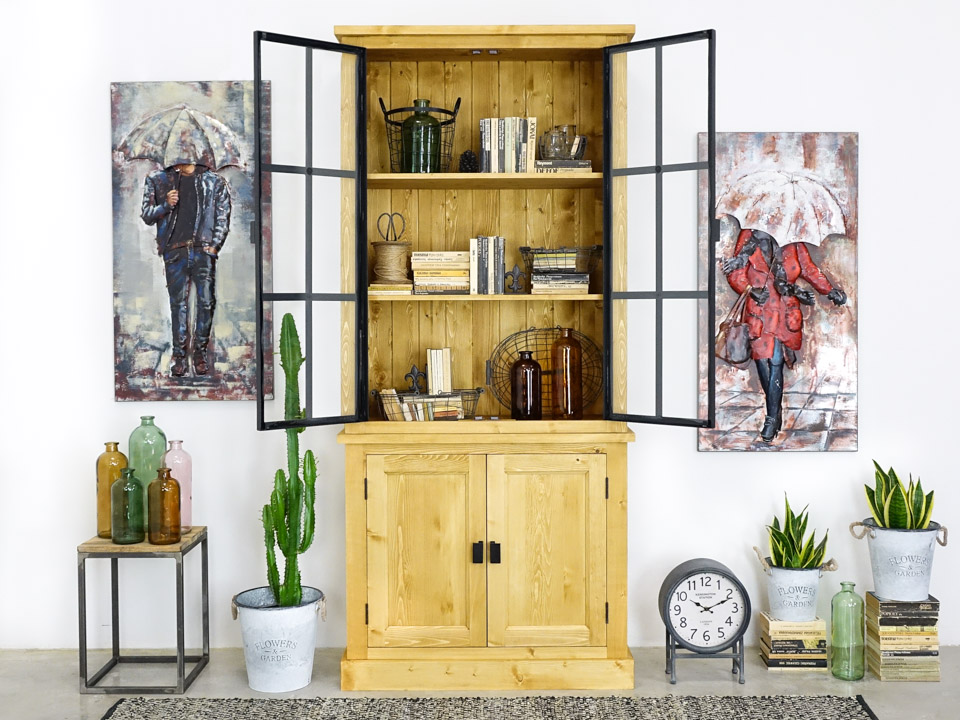 industrialna witryna drewniana do salonu