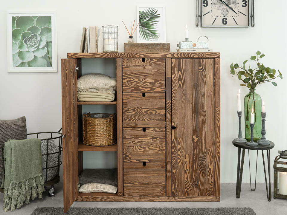 komoda drewniana sosnowa wysoka