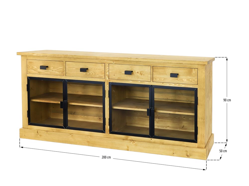 komoda drewniana z szyba loftowa