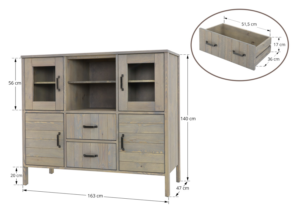 kredens z drewna sosnowego wymiary