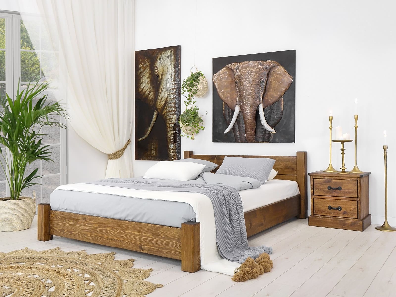 łóżko drewniane boho do sypialni 180x200