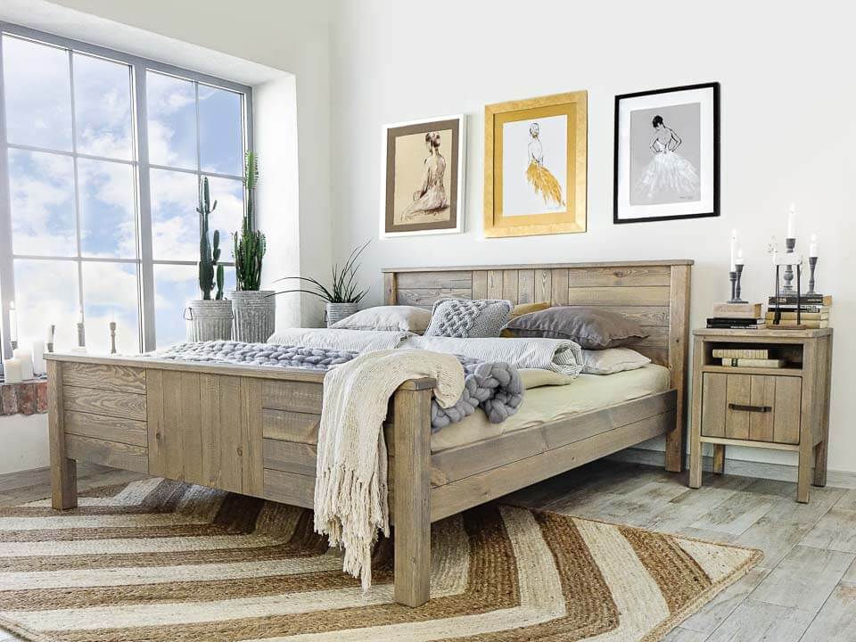 łóżko drewniane w stylu boho