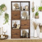 regał drewniany boho do salonu sosnowy z szufladami