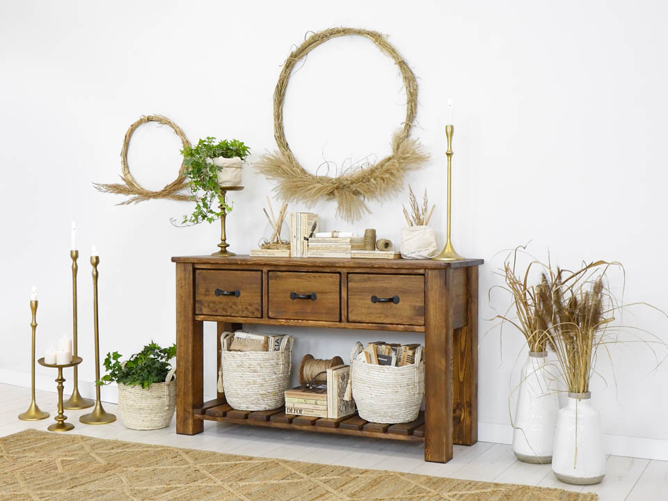 rustykalna konsola drewniana do salonu