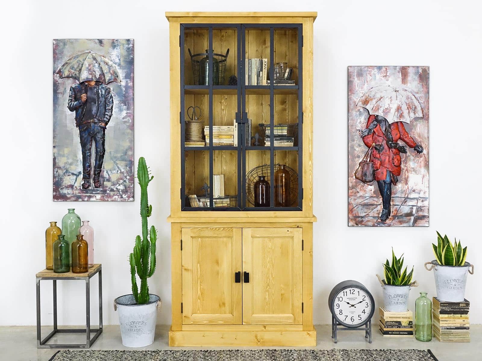 witryna drewniana do salonu industrialna