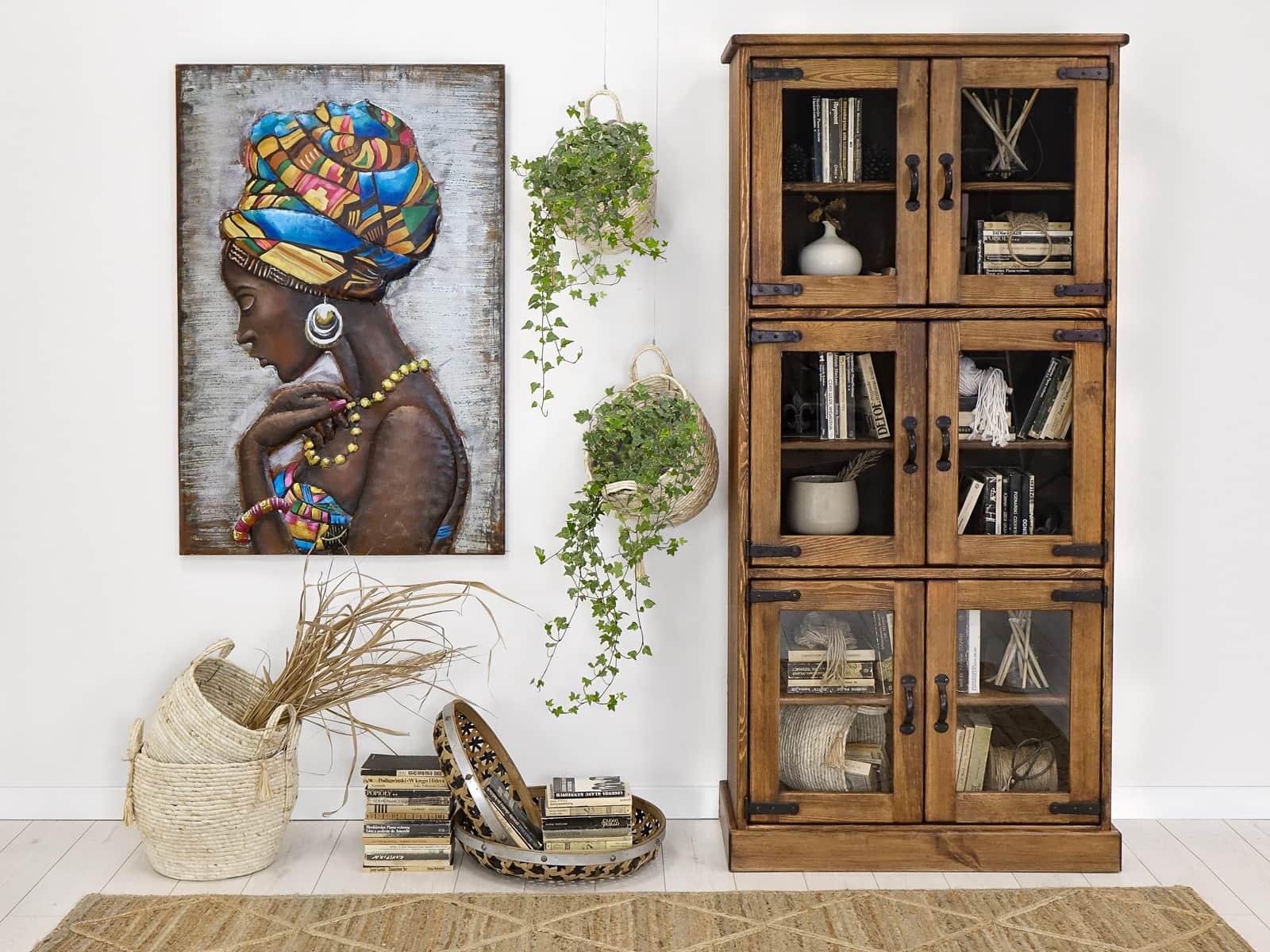 witryna drewniana rustykalna do salonu sosnowa