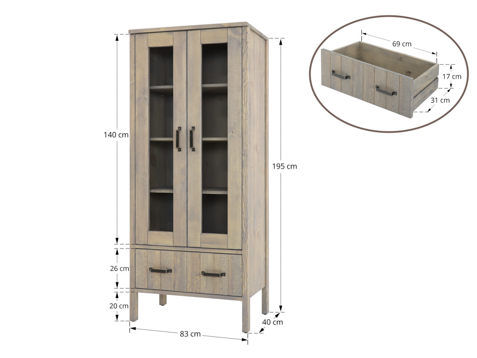 witryna drewniana sosnowa wymiary