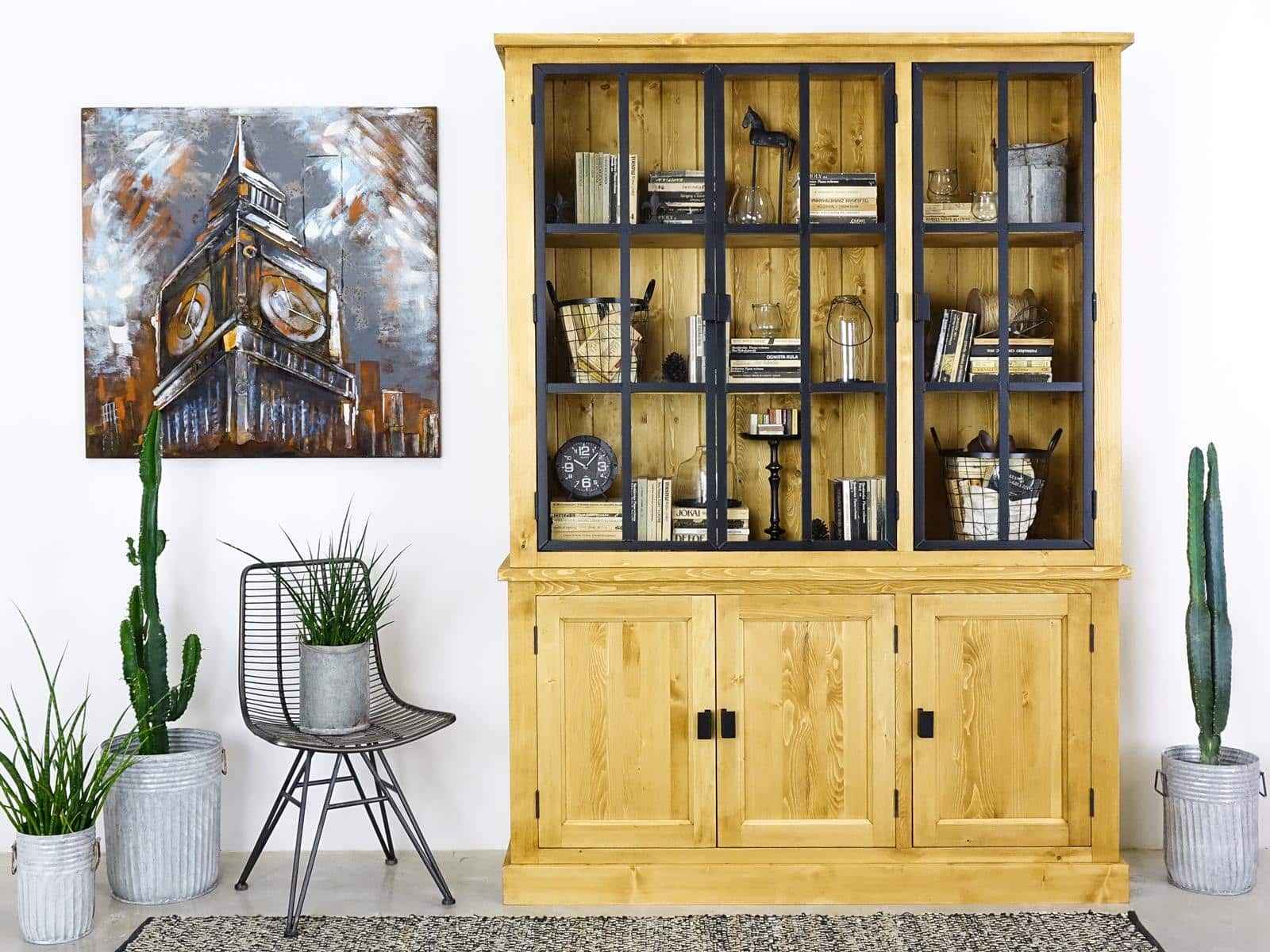 witryna z drewna industrialna do salonu szeroka